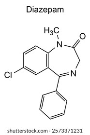 Chemical structure of diazepam, drug substance