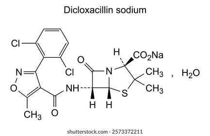 Chemical structure of dicloxacillin sodium, drug substance