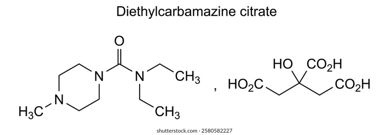 Chemical structure of diethylcarbamazine citrate, drug substance