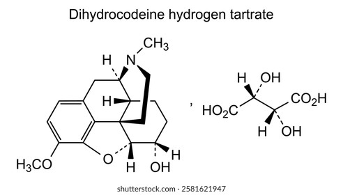 Chemical structure of dihydrocodeine hydrogen tartrate, drug substance