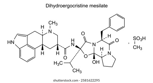 Chemical structure of dihydroergocristine mesilate, drug substance