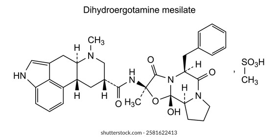 Chemical structure of dihydroergotamine mesilate, drug substance