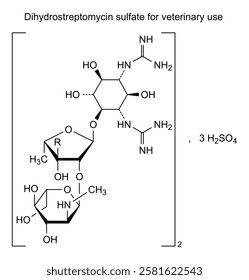 Chemical structure of dihydrostreptomycin sulfate for veterinary use, drug substance