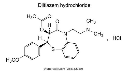 Chemical structure of diltiazem hydrochloride, drug substance