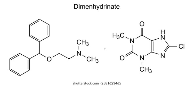 Chemical structure of dimenhydrinate, drug substance