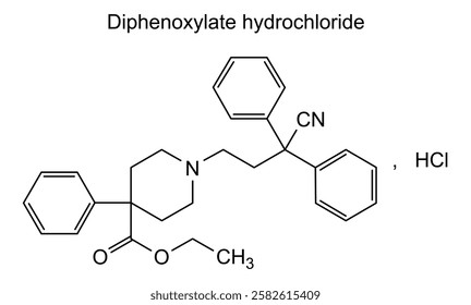 Chemical structure of diphenoxylate hydrochloride, drug substance