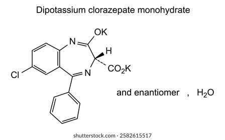 Chemical structure of dipotassium clorazepate monohydrate, drug substance