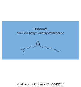 Chemical structure of Disparlure - moth pheromone - on blue background.