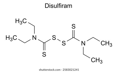 Chemical structure of disulfiram, drug substance