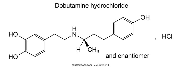 Chemical structure of dobutamine hydrochloride, drug substance