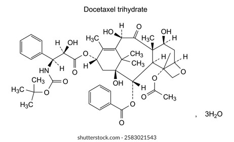 Chemical structure of docetaxel trihydrate, drug substance