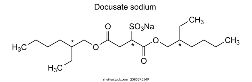 Chemical structure of docusate sodium, drug substance