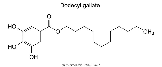 Chemical structure of dodecyl gallate, drug substance