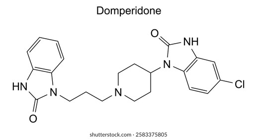 Chemical structure of domperidone, drug substance