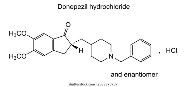 Chemical structure of donepezil hydrochloride, drug substance