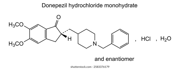 Chemical structure of donepezil hydrochloride monohydrate, drug substance