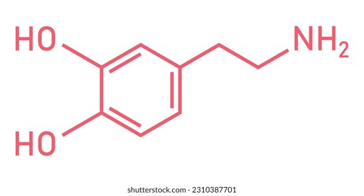 Chemical structure of Dopamine (C8H11NO2). Chemical resources for teachers and students. Vector illustration isolated on white background.