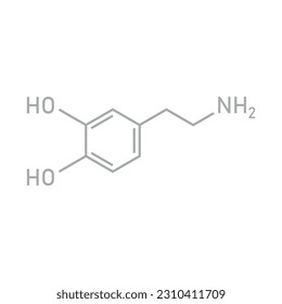 Chemical structure of Dopamine (C8H11NO2). Chemical resources for teachers and students. Vector illustration isolated on white background.