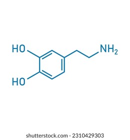 Chemical structure of Dopamine (C8H11NO2). Chemical resources for teachers and students. Vector illustration isolated on white background.