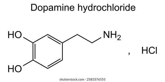 Chemical structure of dopamine hydrochloride, drug substance