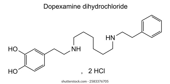 Chemical structure of dopexamine dihydrochloride, drug substance