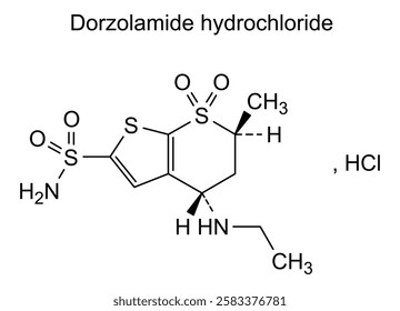 Chemical structure of dorzolamide hydrochloride, drug substance