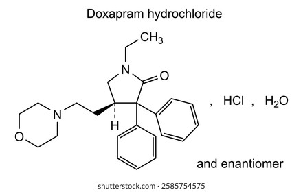 Chemical structure of doxapram hydrochloride, drug substance