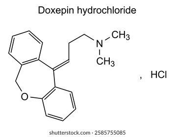 Chemical structure of doxepin hydrochloride, drug substance