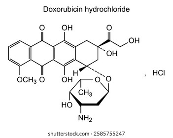 Chemical structure of doxorubicin hydrochloride, drug substance