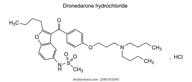 Chemical structure of dronedarone hydrochloride, drug substance