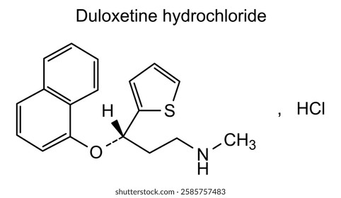 Chemical structure of duloxetine hydrochloride, drug substance