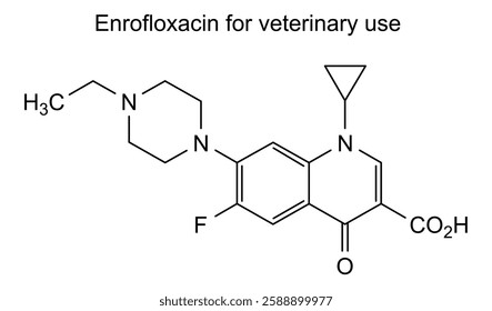 Chemical structure of enrofloxacin for veterinary use, drug substance