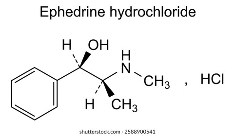 Chemical structure of ephedrine hydrochloride, drug substance