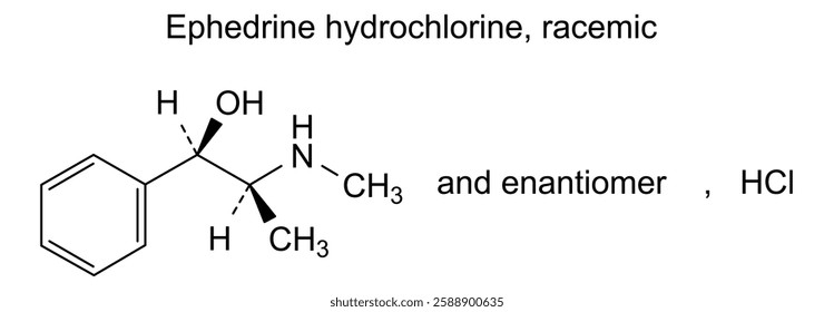 Chemical structure of ephedrine hydrochloride, racemic, drug substance