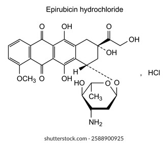 Chemical structure of epirubicin hydrochloride, drug substance