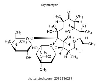 Chemical structure of erythromycin, drug substance