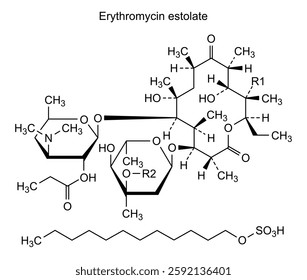 Chemical structure of erythromycin estolate, drug substance