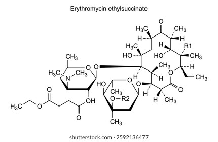 Chemical structure of erythromycin ethylsuccinate, drug substance