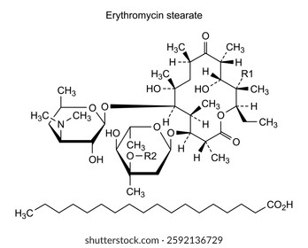 Chemical structure of erythromycin stearate, drug substance