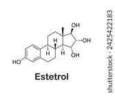 Chemical structure of estetrol, Oestetrol, E4, 15α-Hydroxyestriol, Estra-1,3,5(10)-triene-3,15α,16α,17β-tetrol. is an estrogen medication and naturally occurring steroid hormone vector illustration 