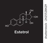 Chemical structure of estetrol, Oestetrol, E4, 15α-Hydroxyestriol, Estra-1,3,5(10)-triene-3,15α,16α,17β-tetrol. is an estrogen medication and naturally occurring steroid hormone vector illustration