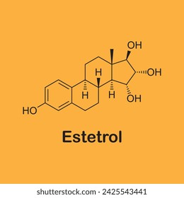 Chemical structure of estetrol, Oestetrol, E4, 15α-Hydroxyestriol, Estra-1,3,5(10)-triene-3,15α,16α,17β-tetrol. is an estrogen medication and naturally occurring steroid hormone vector illustration