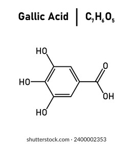 Chemical structure of Gallic acid (C7H6O5). Chemical resources for teachers and students. Vector illustration.