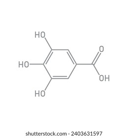 Chemical structure of Gallic acid (C7H6O5). Chemical resources for teachers and students. Vector illustration.