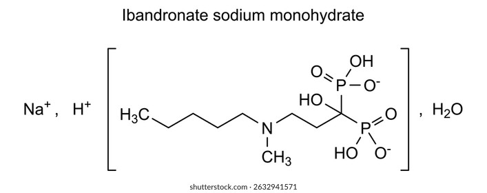 Estrutura química do ibandronato de sódio mono-hidratado, substância medicamentosa