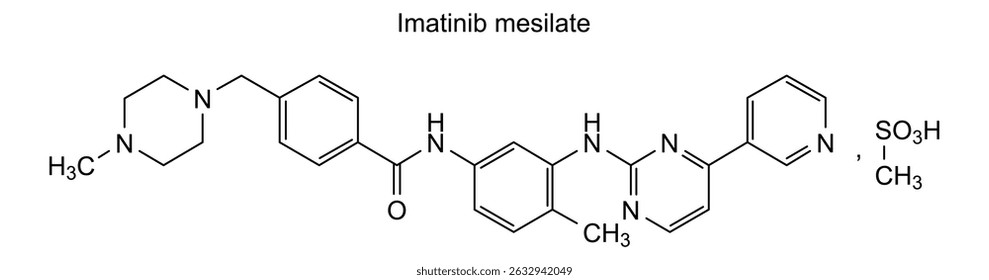 Estrutura química do mesilato de imatinib, substância medicamentosa