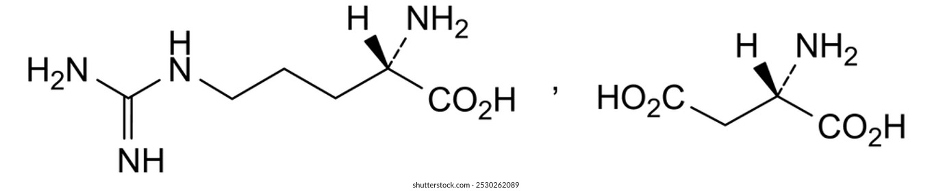 Estrutura química do isolado, aspartato de arginina, substância medicamentosa
