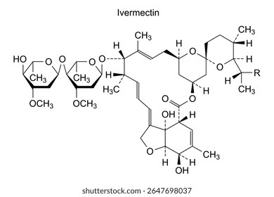 Estrutura química da ivermectina, substância medicamentosa