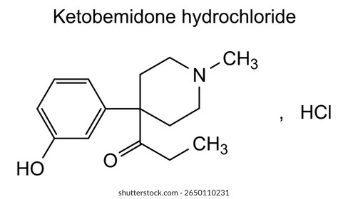 Chemical structure of ketobemidone hydrochloride, drug substance