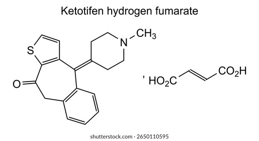Estrutura química do fumarato de hidrogênio de cetotifena, substância medicamentosa
